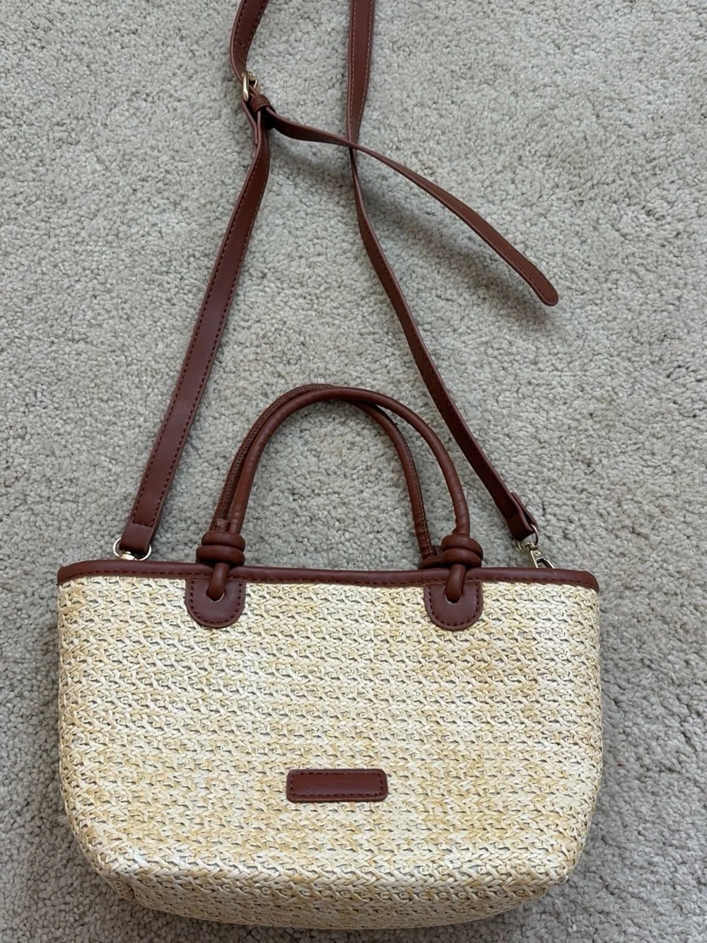 Amazon Straw Crossbody Bag with Brown Trim